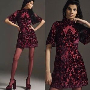 Anthropologie | Velvet Lace Dress with High Collar and Keyhole, 18W